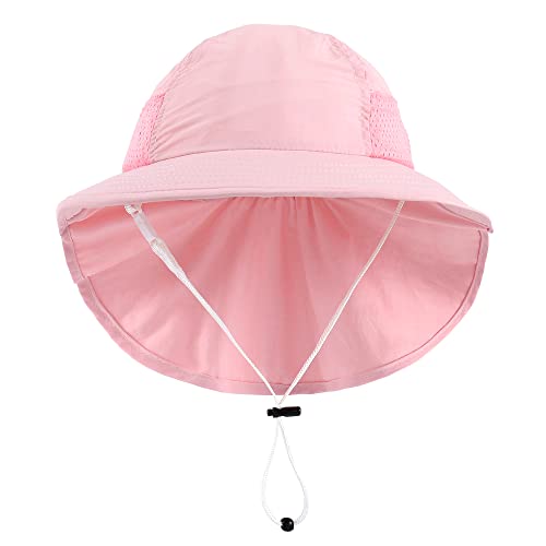 MASOCIO Girls Sun Hat Toddler Kids Baby Summer Bucket Hats Cap Girl Adjustable Chin Strap Age 3 4 5 6 Years Pink