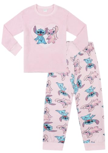 Disney Girls Lilo and Stitch, Stitch and Angel Luxury Fleece Long Pyjama Set (8-9 Years) Pink