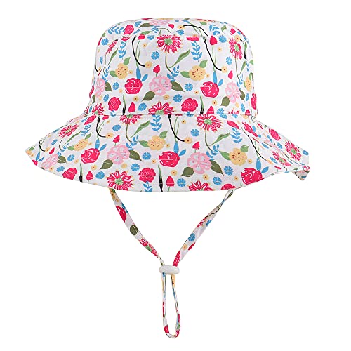 LACOFIA Toddler Baby Sun Hat Kids Girl's Summer Bucket Hat Wide Brim for Outdoor Swim Beach Pool Adjustable Rose 6-24 Months