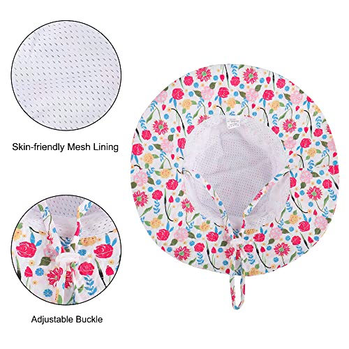 LACOFIA Toddler Baby Sun Hat Kids Girl's Summer Bucket Hat Wide Brim for Outdoor Swim Beach Pool Adjustable Rose 6-24 Months