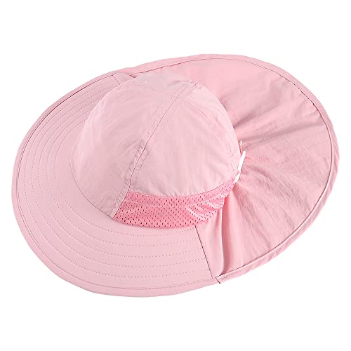 MASOCIO Girls Sun Hat Toddler Kids Baby Summer Bucket Hats Cap Girl Adjustable Chin Strap Age 3 4 5 6 Years Pink