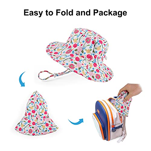 LACOFIA Toddler Baby Sun Hat Kids Girl's Summer Bucket Hat Wide Brim for Outdoor Swim Beach Pool Adjustable Rose 6-24 Months