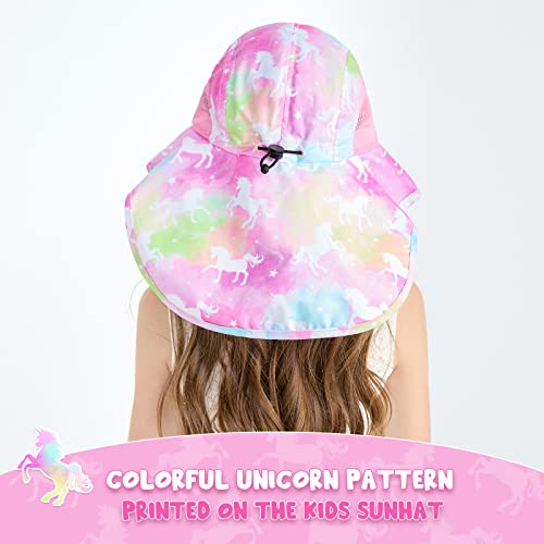 WAWSAM Girls Unicorn Sun Hat Adjustable Kids Rainbow Bucket Hats Toddler Unicorn Sun Protection Hat Baby Girls Wide Brim Neck Protection Summer Hat Beach Hat Ages 4-12