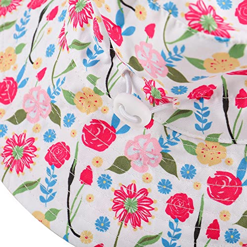 LACOFIA Toddler Baby Sun Hat Kids Girl's Summer Bucket Hat Wide Brim for Outdoor Swim Beach Pool Adjustable Rose 6-24 Months