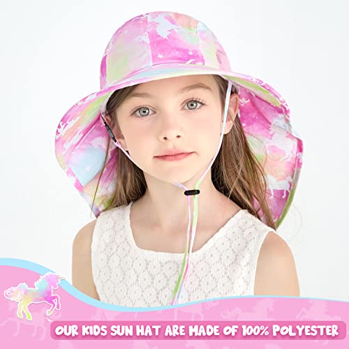 WAWSAM Girls Unicorn Sun Hat Adjustable Kids Rainbow Bucket Hats Toddler Unicorn Sun Protection Hat Baby Girls Wide Brim Neck Protection Summer Hat Beach Hat Ages 4-12