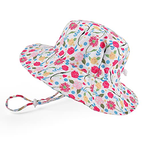 LACOFIA Toddler Baby Sun Hat Kids Girl's Summer Bucket Hat Wide Brim for Outdoor Swim Beach Pool Adjustable Rose 6-24 Months