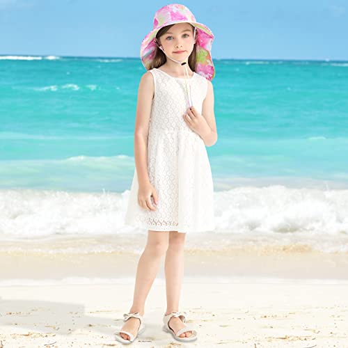 WAWSAM Girls Unicorn Sun Hat Adjustable Kids Rainbow Bucket Hats Toddler Unicorn Sun Protection Hat Baby Girls Wide Brim Neck Protection Summer Hat Beach Hat Ages 4-12