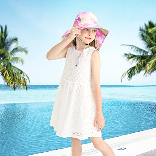 WAWSAM Girls Unicorn Sun Hat Adjustable Kids Rainbow Bucket Hats Toddler Unicorn Sun Protection Hat Baby Girls Wide Brim Neck Protection Summer Hat Beach Hat Ages 4-12