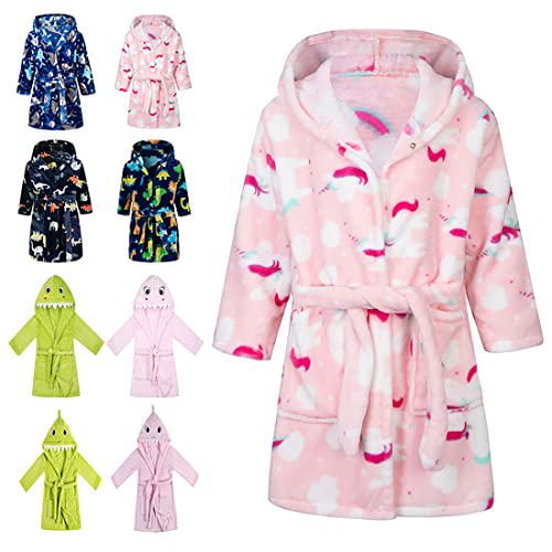 Lodunsyr Kids Bathrobes Unicorn Toddler Animal Design Robe Boys Girls Bathrobe Flannel Nightgown Children Soft Hooded Sleepwear Unisex Novelty Pajamas 2-9 years