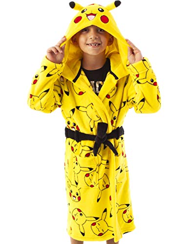 Pokemon Pikachu Yellow Kids Pocket Front Bathrobe Yellow 9-10 Years