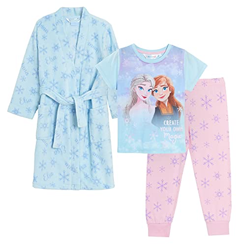 Disney Girls Frozen 2 Pyjamas + Bath Robe Kids Matching Nightwear Set Pjs + Dressing Gown Blue 5-6 Years