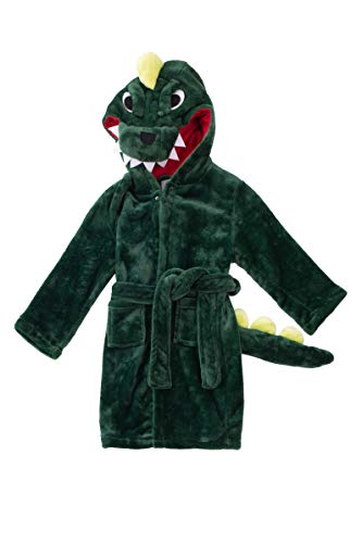 Boys Girls Hooded Crocodile Dinosaur Bathrobe Robe Dressing Gown Nightwear Fleece Attached Belt (Crocodile with tail, 5-6 Years)