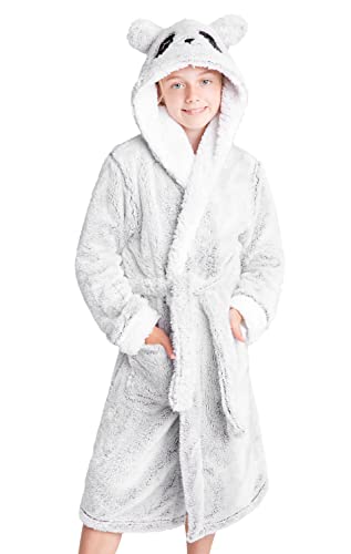 CityComfort Kids Dressing Gown Sloth Warm Fluffy Fleece Robes for Boys and Girls (Grey Panda, 9-10 Years)