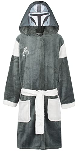 Star Wars - Mandalorian Robe for Kids, Age 11-12 - Fluffy Dressing Gown - 100% Polyester, With Mandalorian Helmet Hood - Official Merchandise - Green/Grey/White
