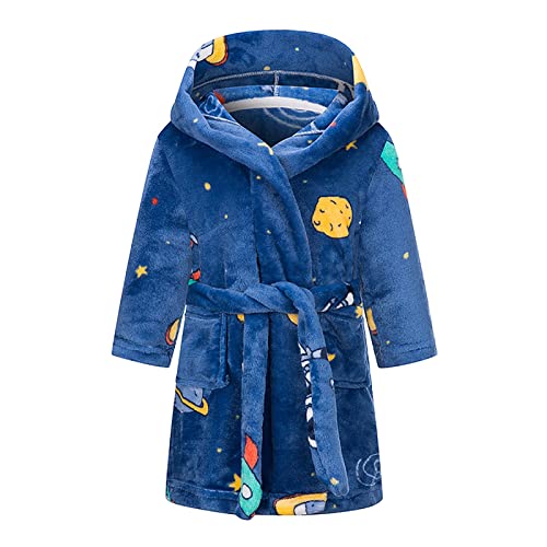 NautySaurs Boys Dressing Gown Girls Unisex Children's Bathrobe Soft Flannel Fleece Robe for Kids 1-12 Years (Blue - Space, 6-7 Years)