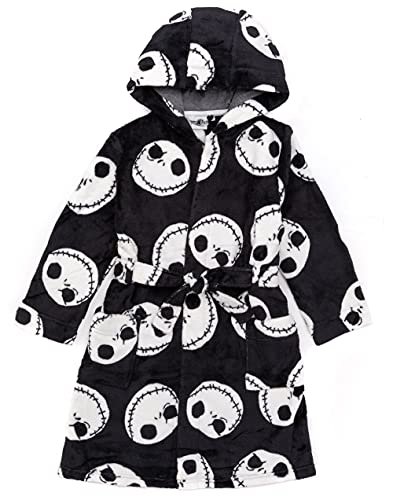 Disney The Nightmare Before Christmas Dressing Gown For Kids | Boys Girls Jack Skellington Pocket Black Bathrobe | Tim Burton Movie Pjs Robe