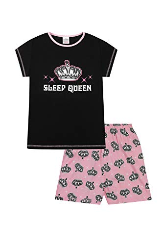Girl's Sleep Queen Short Pyjamas 10 to 16 Years Pink Black (11-12 Years)