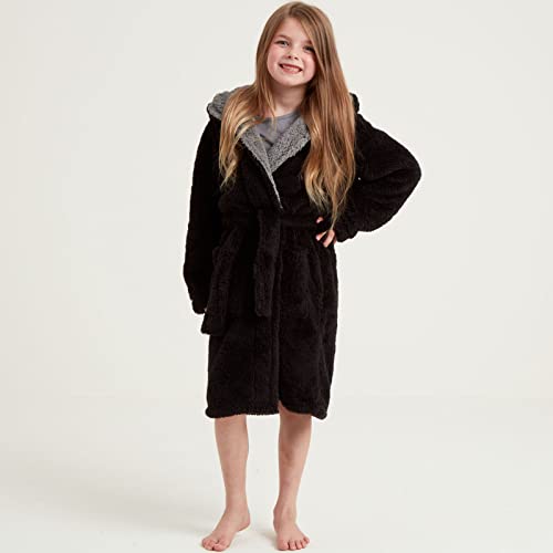 Snuggaroo Kids Boys Soft Fleece Hooded Dressing Gown - Black/Grey 9-10 Yrs
