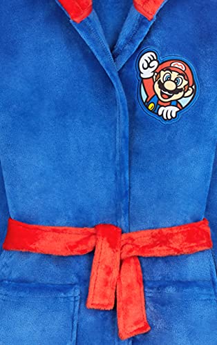 Super Mario Boys Dressing Gown, Kids Fleece Hooded Dressing Gown 4-14 Years (Blue, 11-12 Years)