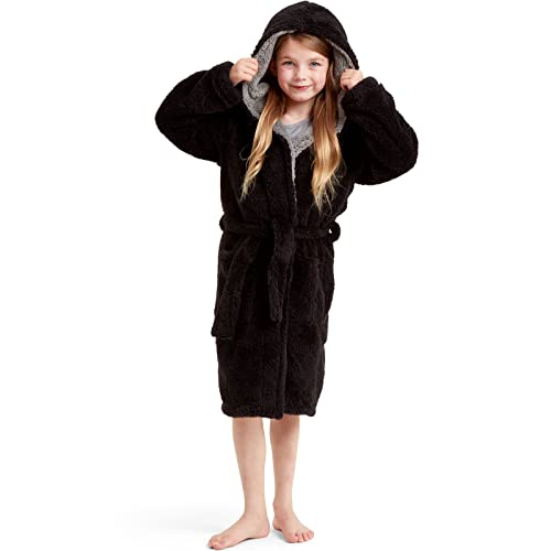 Snuggaroo Kids Boys Soft Fleece Hooded Dressing Gown - Black/Grey 9-10 Yrs
