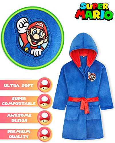Super Mario Boys Dressing Gown, Kids Fleece Hooded Dressing Gown 4-14 Years (Blue, 11-12 Years)
