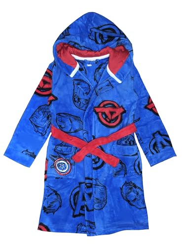 Marvel Avengers Boys Hooded Bathrobe, Dressing Gown, Blue, Age 4-5 Years