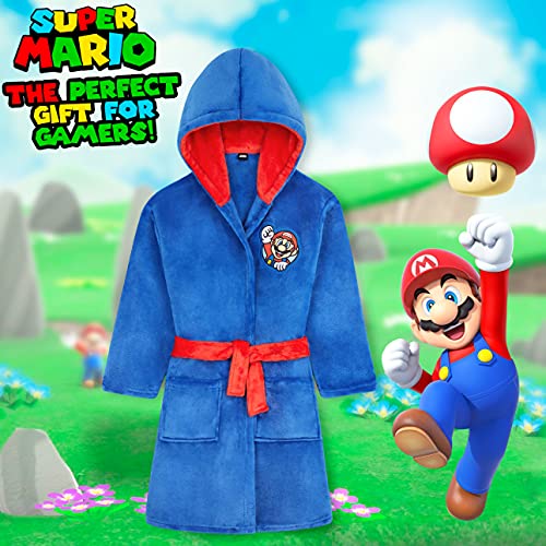 Super Mario Boys Dressing Gown, Kids Fleece Hooded Dressing Gown 4-14 Years (Blue, 11-12 Years)