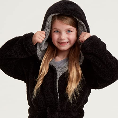 Snuggaroo Kids Boys Soft Fleece Hooded Dressing Gown - Black/Grey 9-10 Yrs