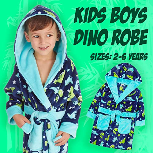 Metzuyan Kids Boys Dinosaur Dressing Gown Hooded Dino Robe Fluffy Plush Fleece Size 5-6 Years