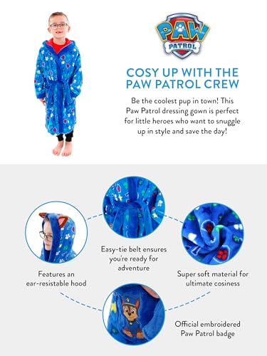 Paw Patrol Dressing Gown | Chase Dressing Gowns for Kids | Hooded Boys Fleece Robe Blue Age 7 to 8 Years