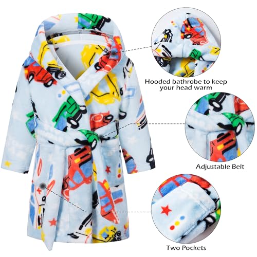 FILOWA Dressing Gown Boys Kids Bathrobe Fluffy Hooded Robe Flannel Sleepwear Fleece Supersoft Warm Pajamas Cartoon Shower Robe Nightgown Housecoat for Toddler Children 2-3 Years