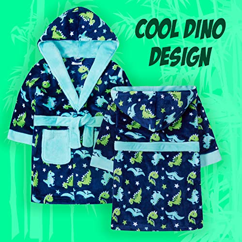 Metzuyan Kids Boys Dinosaur Dressing Gown Hooded Dino Robe Fluffy Plush Fleece Size 5-6 Years
