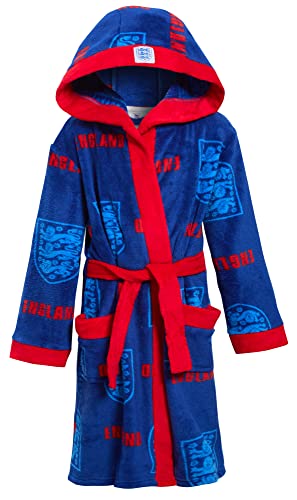 England Football Dressing Gown For Kids Hooded Bathrobe Boys Fleece England Robe Warm House Coat Blue Red Classic 11-12 Years