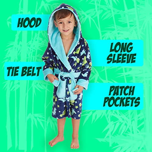 Metzuyan Kids Boys Dinosaur Dressing Gown Hooded Dino Robe Fluffy Plush Fleece Size 5-6 Years