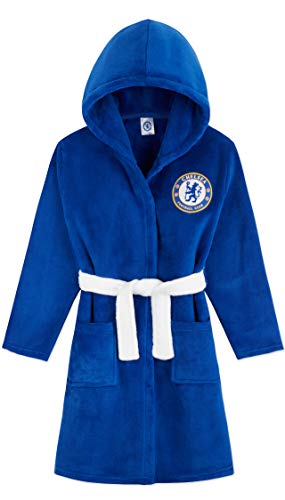 Chelsea F.C. Boys Dressing Gown, Kids Fleece Hooded Robe Age 3-14, Football Gifts (Blue, 13-14 Years)