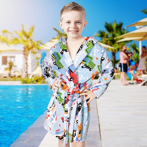 FILOWA Dressing Gown Boys Kids Bathrobe Fluffy Hooded Robe Flannel Sleepwear Fleece Supersoft Warm Pajamas Cartoon Shower Robe Nightgown Housecoat for Toddler Children 2-3 Years