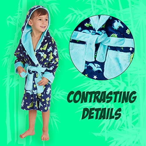 Metzuyan Kids Boys Dinosaur Dressing Gown Hooded Dino Robe Fluffy Plush Fleece Size 5-6 Years