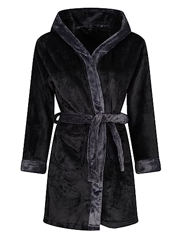 Ex UK Store Boys Dressing Gown Fleece Hooded Soft Luxury Plush Nightwear 9 10 11 12 13 Years (Black 11/12Y)