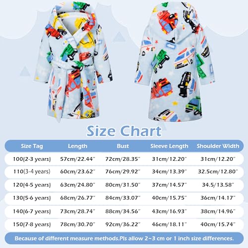 FILOWA Dressing Gown Boys Kids Bathrobe Fluffy Hooded Robe Flannel Sleepwear Fleece Supersoft Warm Pajamas Cartoon Shower Robe Nightgown Housecoat for Toddler Children 2-3 Years