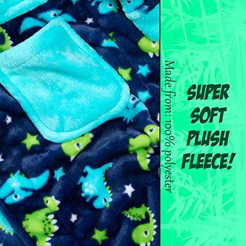 Metzuyan Kids Boys Dinosaur Dressing Gown Hooded Dino Robe Fluffy Plush Fleece Size 5-6 Years