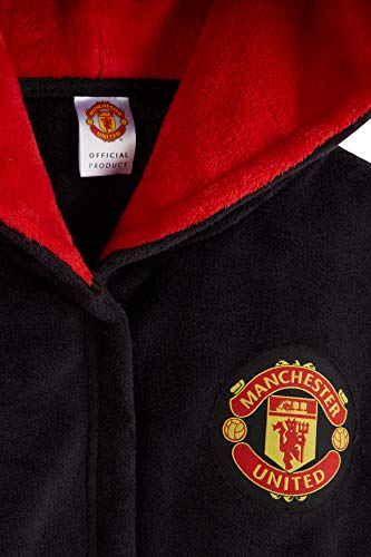 Manchester United F.C. Boys Dressing Gown, Football Kids Fleece Hooded Robe Age 3-14 (Black/Red, 13-14 Years)