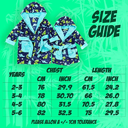 Metzuyan Kids Boys Dinosaur Dressing Gown Hooded Dino Robe Fluffy Plush Fleece Size 5-6 Years