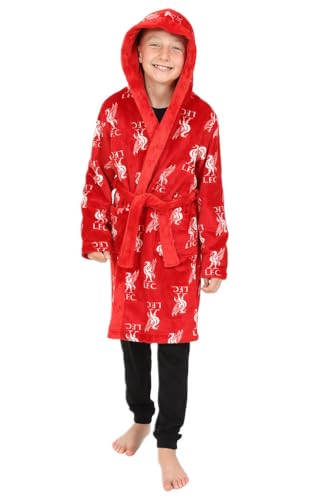 Liverpool F.C. Boys Official Dressing Gown Fleece Hooded Kids Robe (11-12 Years)
