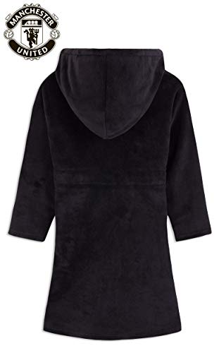 Manchester United F.C. Boys Dressing Gown, Football Kids Fleece Hooded Robe Age 3-14 (Black/Red, 13-14 Years)