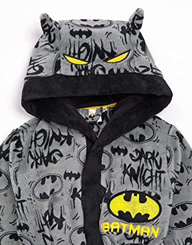 DC Comics Batman Dressing Gown For Boys & Girls | Kids Grey Dark Knight Movie Pocket Bathrobe | Children’s Soft Fluffy Pjs Robe 9-10 Years