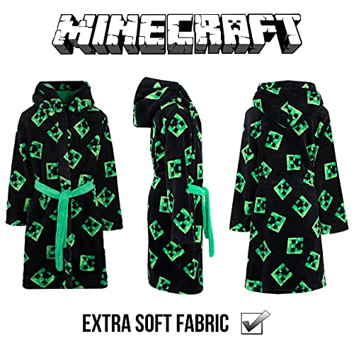 Minecraft - Dressing Gown - Kids Fleece Hooded Dressing Gown with Creeper Design Official Merchandise - Boys Dressing Gowns for Kids - Boys' Sleepwear & Robes - Age 9-10 Years