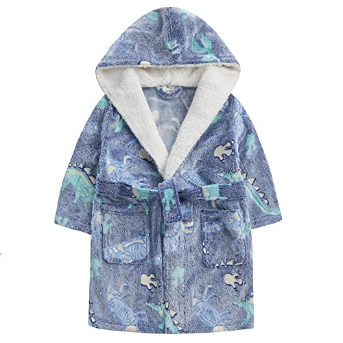 Metzuyan WS-AW21 Kids Infant Boys Dragon Glow In the Dark Dino Fluffy Snuggle Fleece Hooded Dressing Gown 4-5 Years