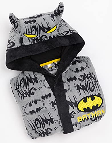 DC Comics Batman Dressing Gown For Boys & Girls | Kids Grey Dark Knight Movie Pocket Bathrobe | Children’s Soft Fluffy Pjs Robe 9-10 Years