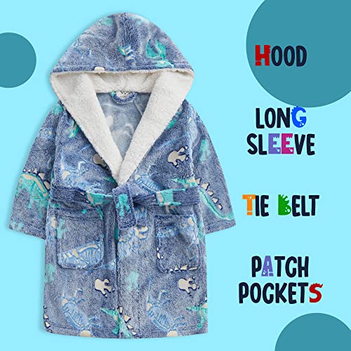 Metzuyan WS-AW21 Kids Infant Boys Dragon Glow In the Dark Dino Fluffy Snuggle Fleece Hooded Dressing Gown 4-5 Years