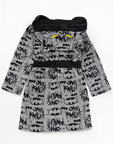 DC Comics Batman Dressing Gown For Boys & Girls | Kids Grey Dark Knight Movie Pocket Bathrobe | Children’s Soft Fluffy Pjs Robe 9-10 Years